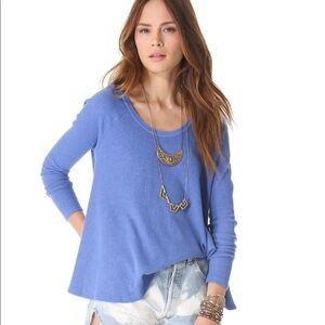 FREE PEOPLE We The Free Rockability Raglan Top Thermal Waffle Knit Blue Small